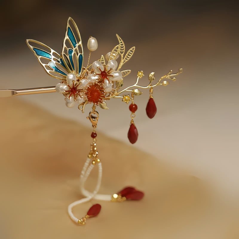 Corona para el Cabello con Mariposa y Perla de Estilo Chino Clásico Classical Chinese Pearl Butterfly Hair Crown