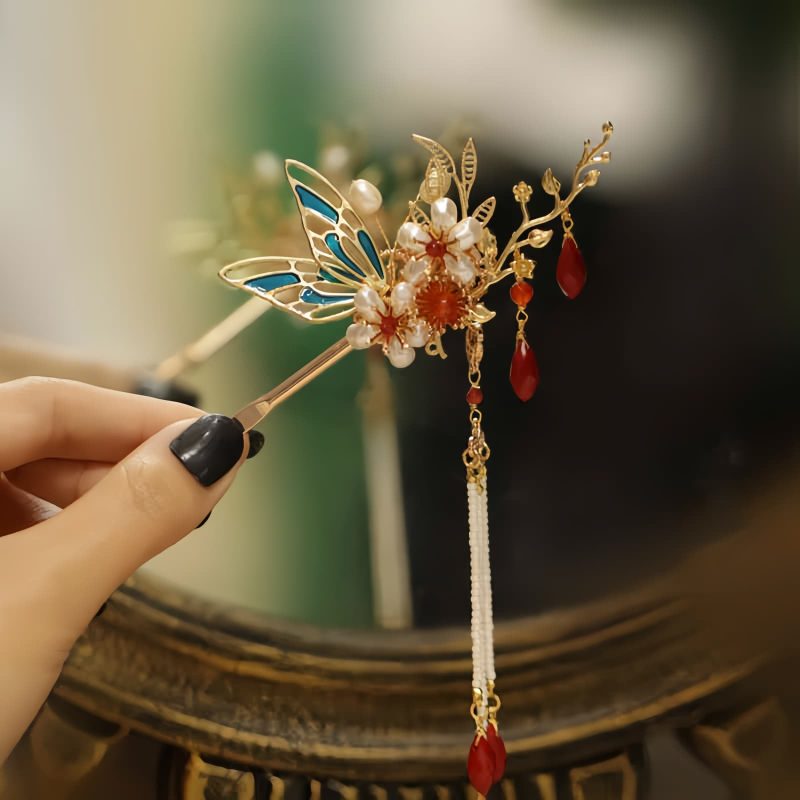 Corona para el Cabello con Mariposa y Perla de Estilo Chino Clásico Classical Chinese Pearl Butterfly Hair Crown