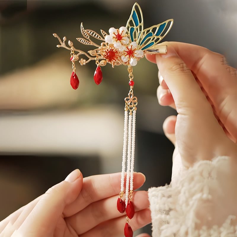 Corona para el Cabello con Mariposa y Perla de Estilo Chino Clásico Classical Chinese Pearl Butterfly Hair Crown