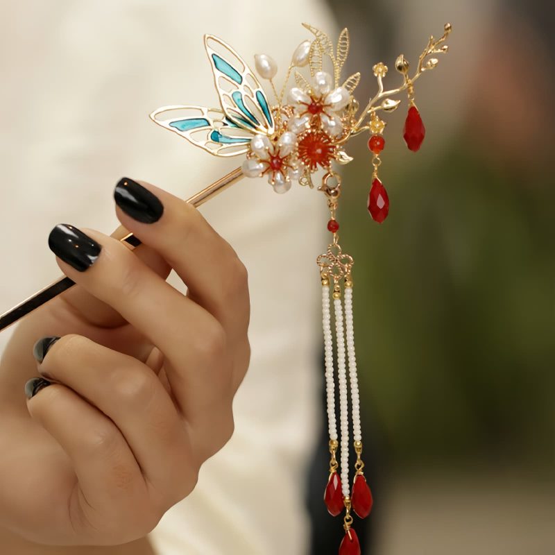 Corona para el Cabello con Mariposa y Perla de Estilo Chino Clásico Classical Chinese Pearl Butterfly Hair Crown