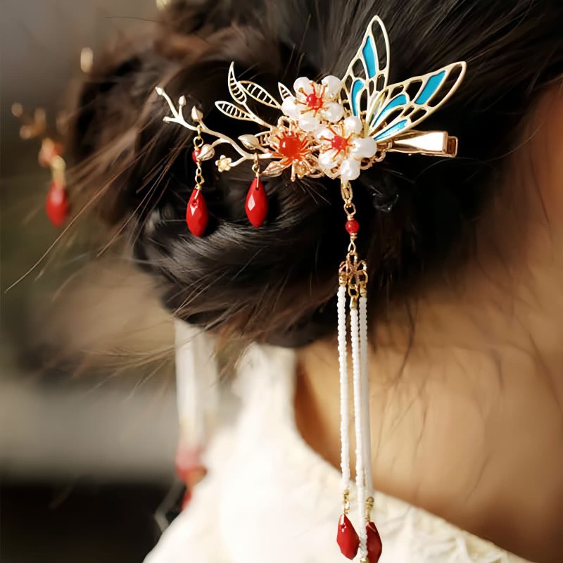 Corona para el Cabello con Mariposa y Perla de Estilo Chino Clásico Classical Chinese Pearl Butterfly Hair Crown