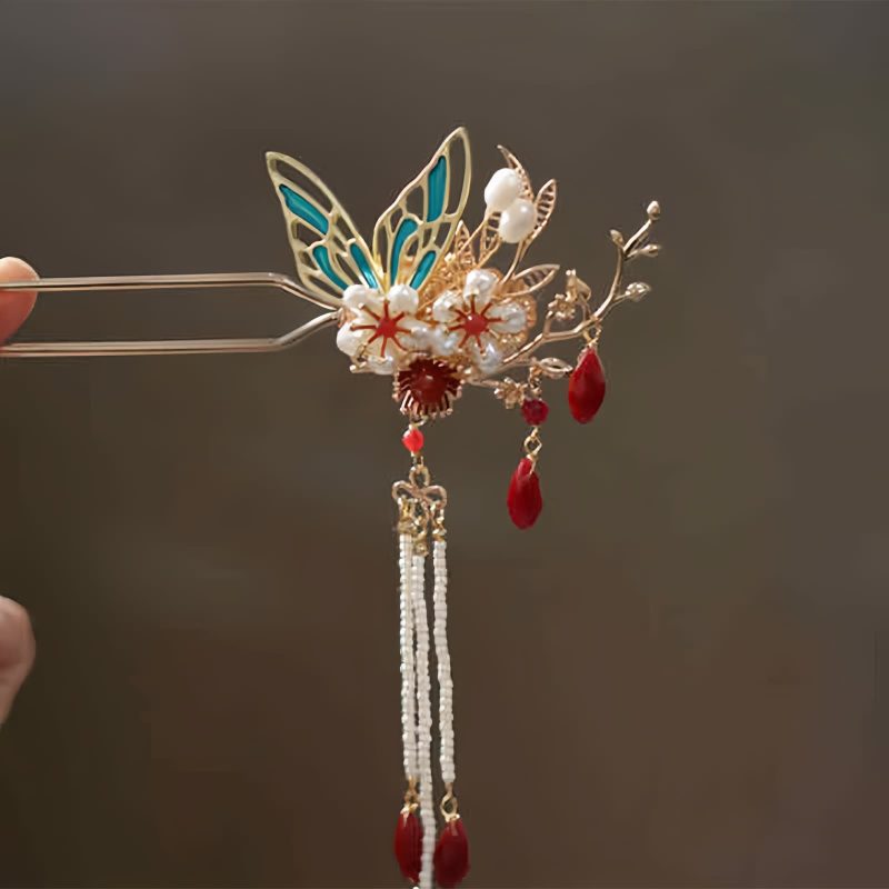 Corona para el Cabello con Mariposa y Perla de Estilo Chino Clásico Classical Chinese Pearl Butterfly Hair Crown