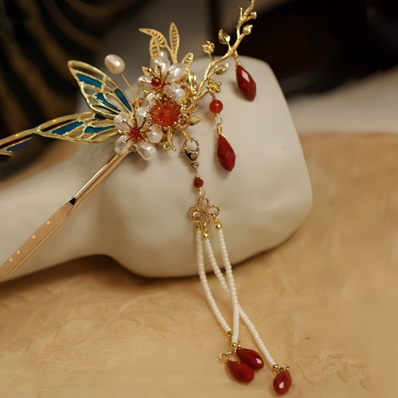Corona para el Cabello con Mariposa y Perla de Estilo Chino Clásico Classical Chinese Pearl Butterfly Hair Crown