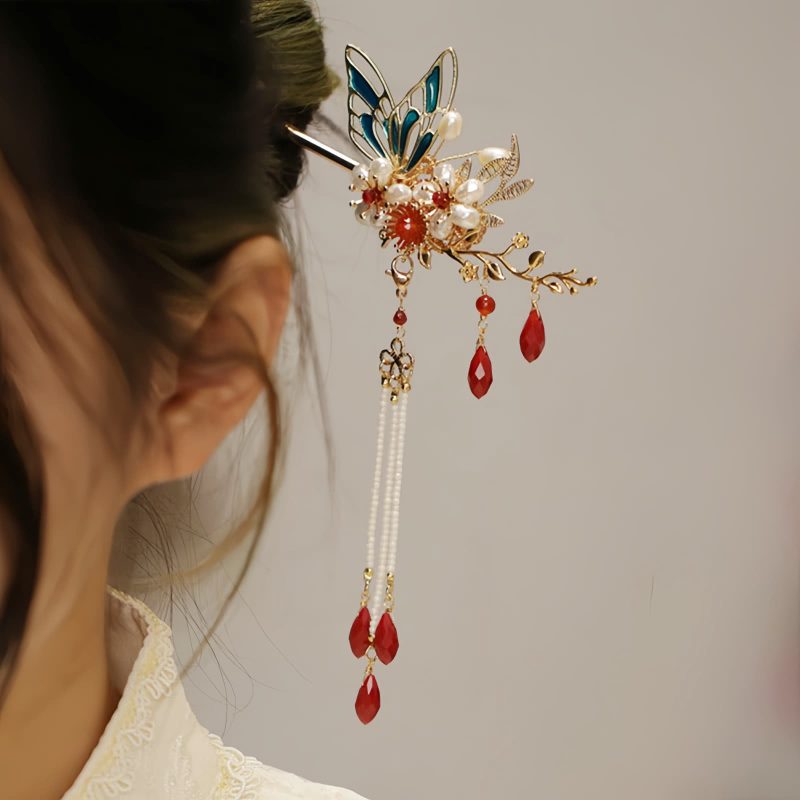 Corona para el Cabello con Mariposa y Perla de Estilo Chino Clásico Classical Chinese Pearl Butterfly Hair Crown