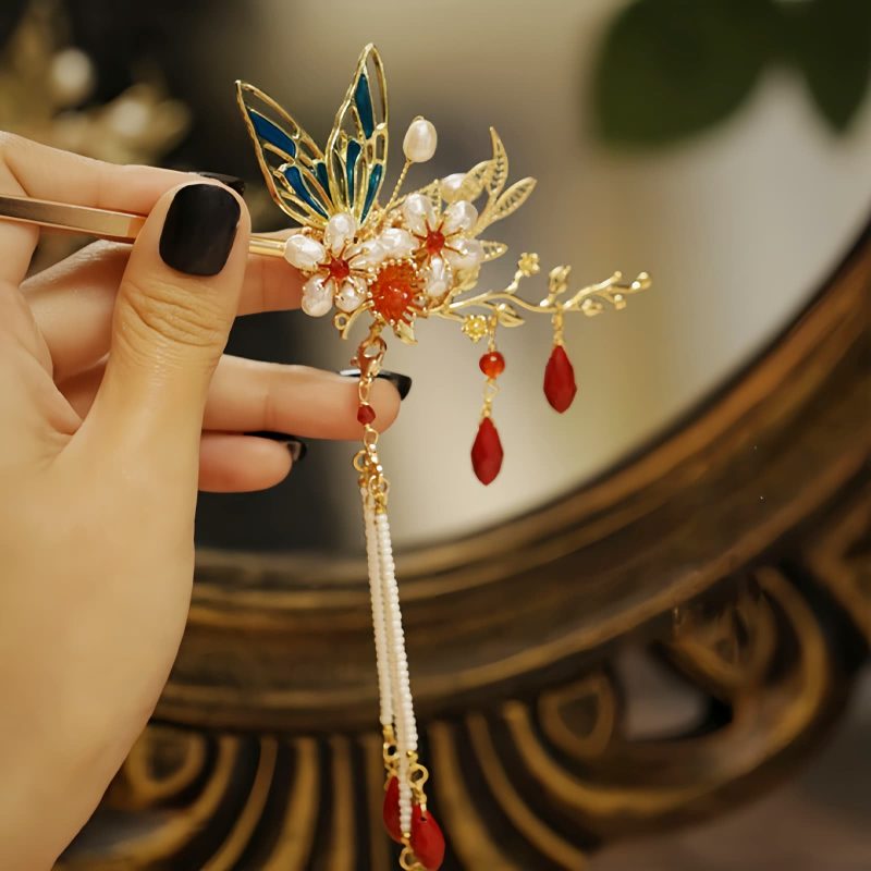 Corona para el Cabello con Mariposa y Perla de Estilo Chino Clásico Classical Chinese Pearl Butterfly Hair Crown