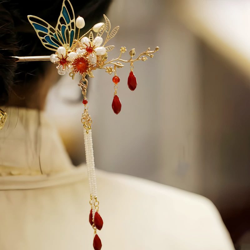Corona para el Cabello con Mariposa y Perla de Estilo Chino Clásico Classical Chinese Pearl Butterfly Hair Crown