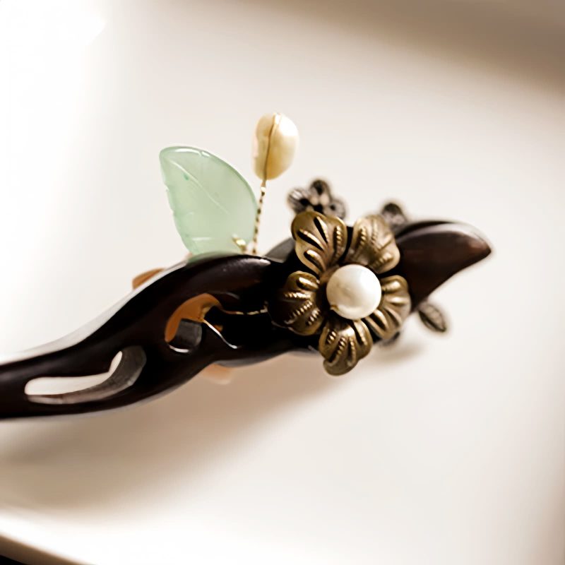 دبوس شعر مبارك من خشب الأبنوس وقشرة الصدف Ebony Shell Blessing Hairpin