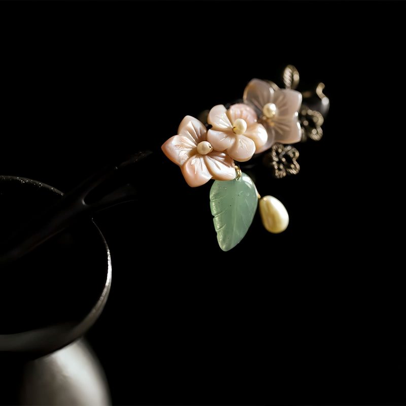 دبوس شعر مبارك من خشب الأبنوس وقشرة الصدف Ebony Shell Blessing Hairpin
