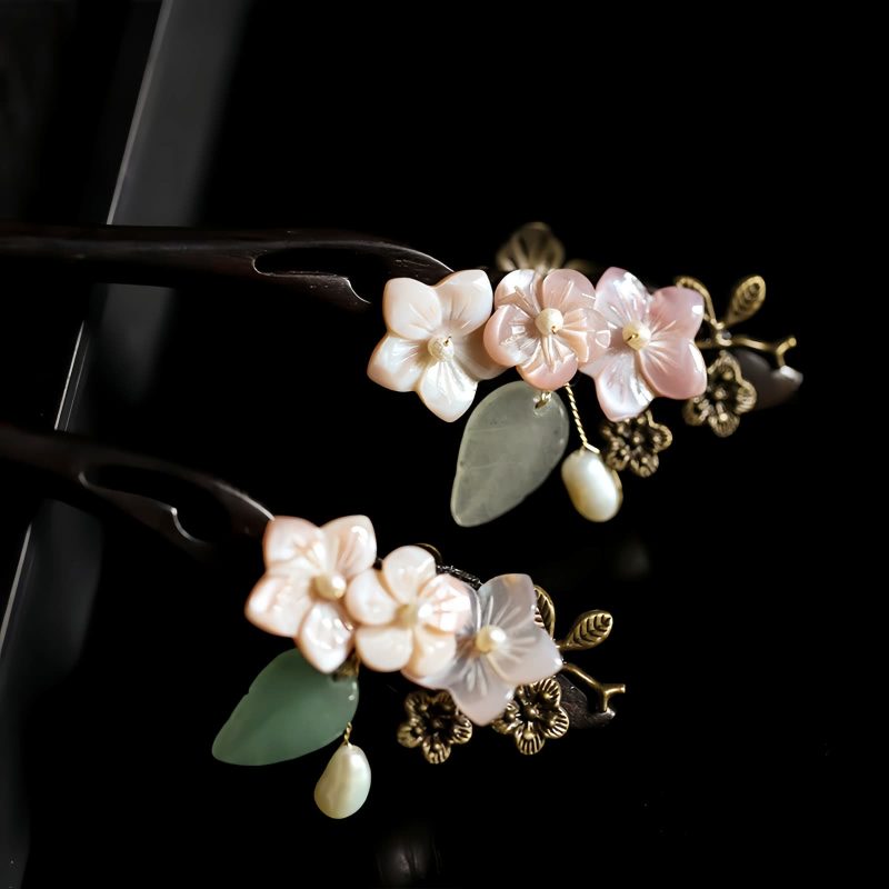 دبوس شعر مبارك من خشب الأبنوس وقشرة الصدف Ebony Shell Blessing Hairpin