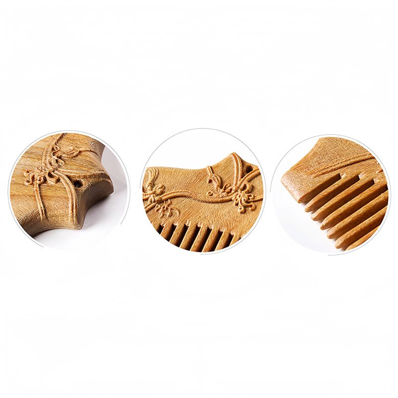 Peine Tallado con Flores de Sándalo Verde Green Sandalwood Floral Engraved Comb