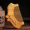 Peine Tallado con Flores de Sándalo Verde Green Sandalwood Floral Engraved Comb