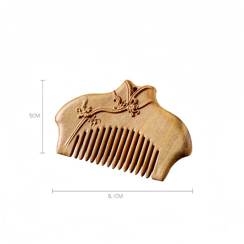 Peine Tallado con Flores de Sándalo Verde Green Sandalwood Floral Engraved Comb
