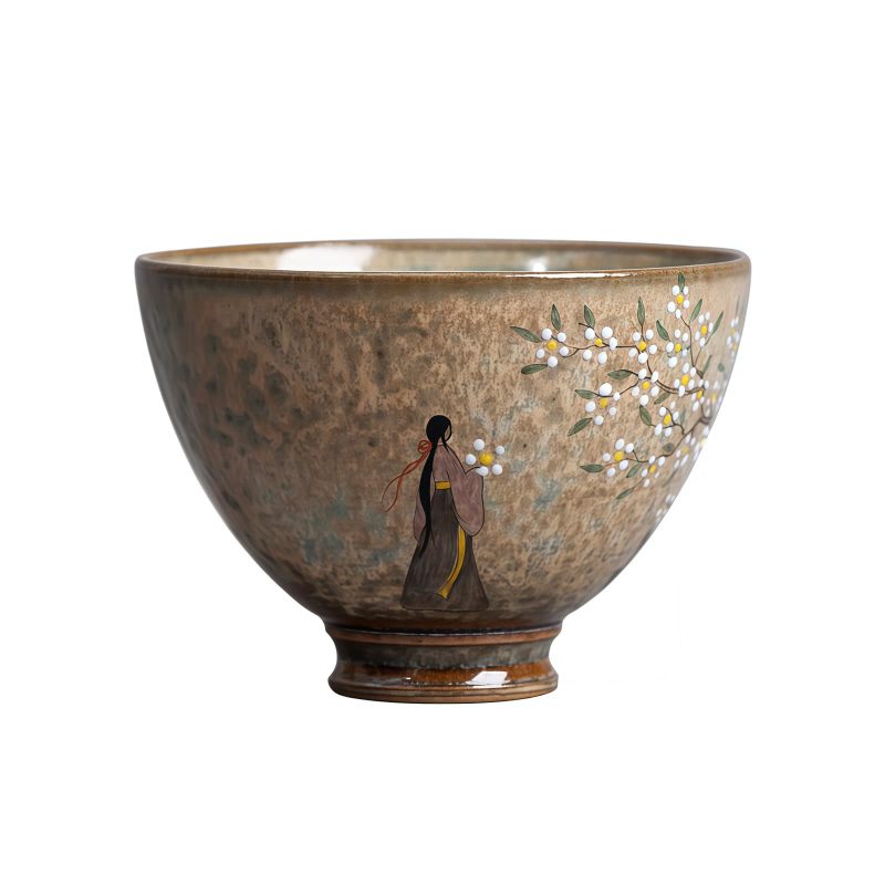 Cangkir Teh Porcelain Ru Kiln Jingdezhen dengan Desain Gadis Hanfu Jingdezhen Ru Kiln Porcelain Teacup with Hanfu Girl Design