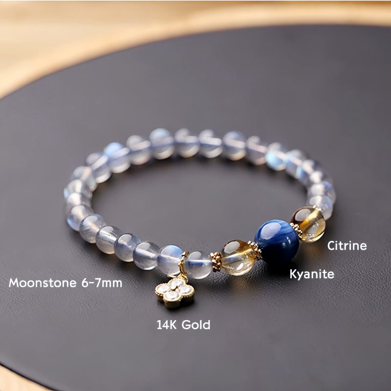 Pulseira Natural de Pedra da Lua com Pingente de Flor Natural Moonstone Flower Charm Bracelet