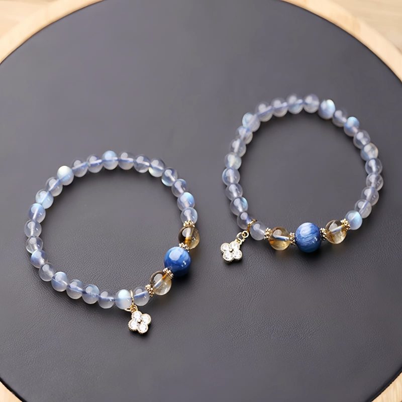 Pulseira Natural de Pedra da Lua com Pingente de Flor Natural Moonstone Flower Charm Bracelet