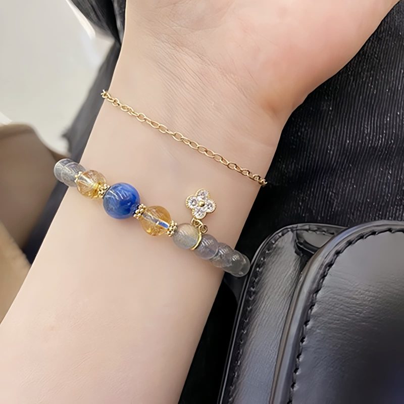Pulseira Natural de Pedra da Lua com Pingente de Flor Natural Moonstone Flower Charm Bracelet