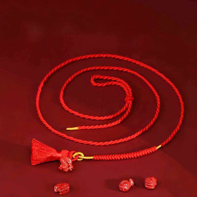 Corrente de Cintura Natural de Cinábrio com Dragão Natural Cinnabar Dragon Belly Chain