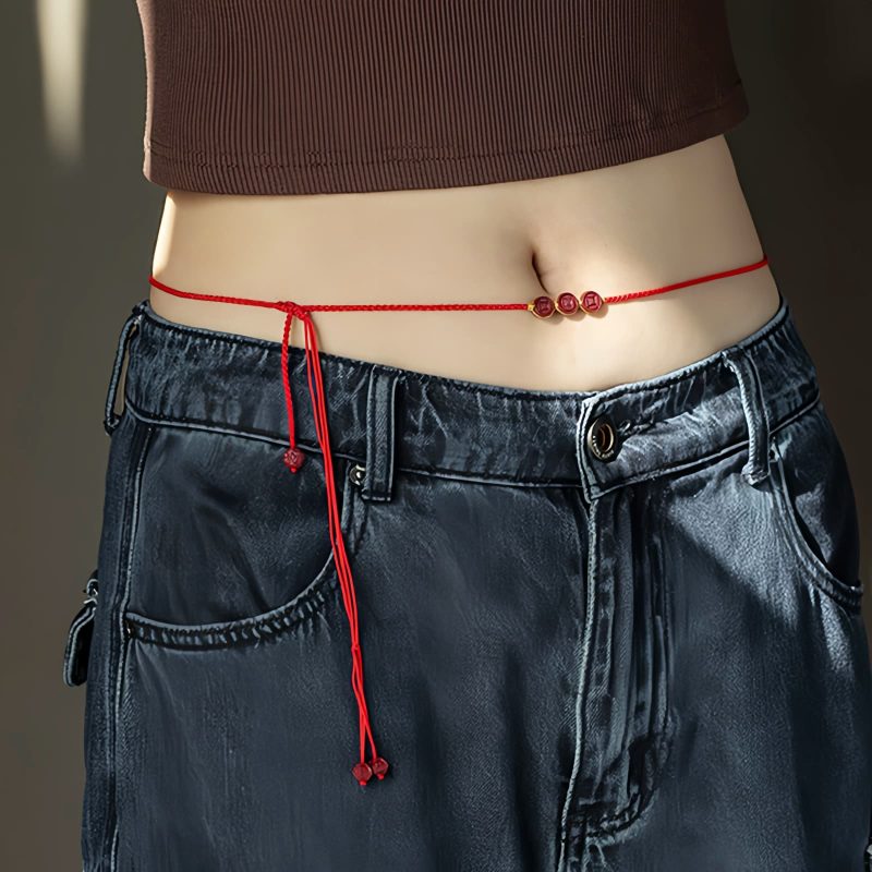 Cadena de vientre Pixiu de cinabrio natural Natural Cinnabar Pixiu Belly Chain