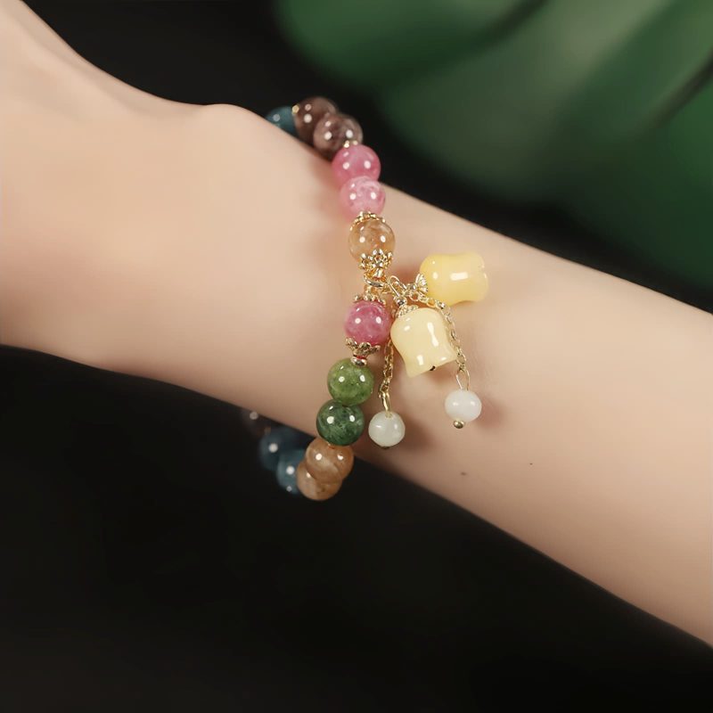 Pulsera de Flores de Turmalina Natural Natural Tourmaline Flower Bead Bracelet