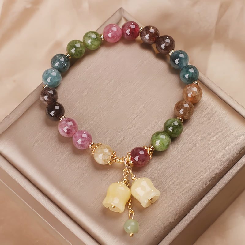 Pulsera de Flores de Turmalina Natural Natural Tourmaline Flower Bead Bracelet
