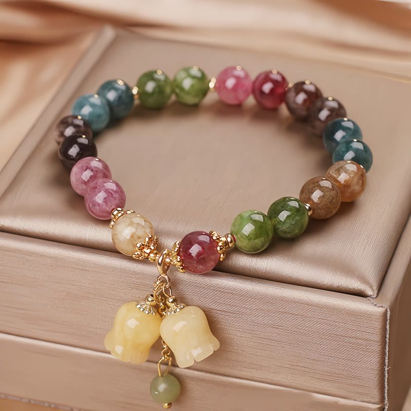Pulsera de Flores de Turmalina Natural Natural Tourmaline Flower Bead Bracelet