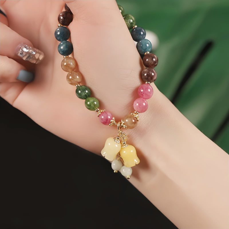 Pulsera de Flores de Turmalina Natural Natural Tourmaline Flower Bead Bracelet