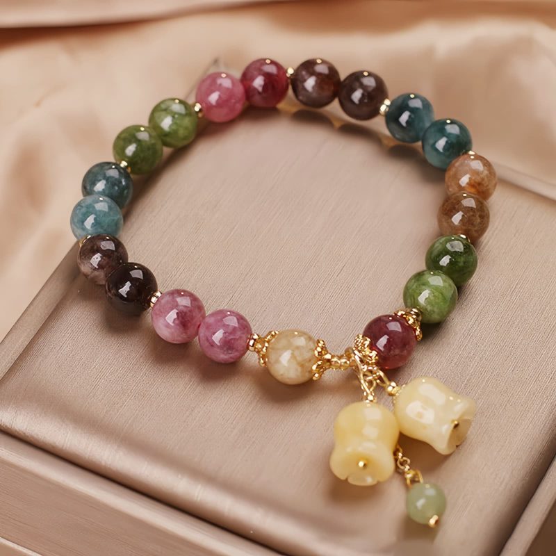 Pulsera de Flores de Turmalina Natural Natural Tourmaline Flower Bead Bracelet