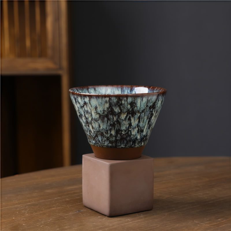 Cangkir Kopi Keramik Retro 200ml dengan Dasar Retro Ceramic 200ml Coffee Mug with Base