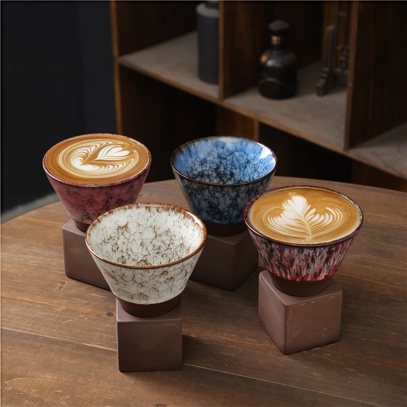 Cangkir Kopi Keramik Retro 200ml dengan Dasar Retro Ceramic 200ml Coffee Mug with Base