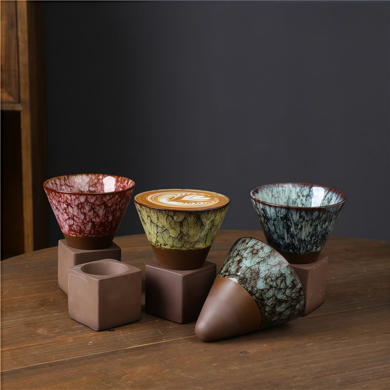 Cangkir Kopi Keramik Retro 200ml dengan Dasar Retro Ceramic 200ml Coffee Mug with Base