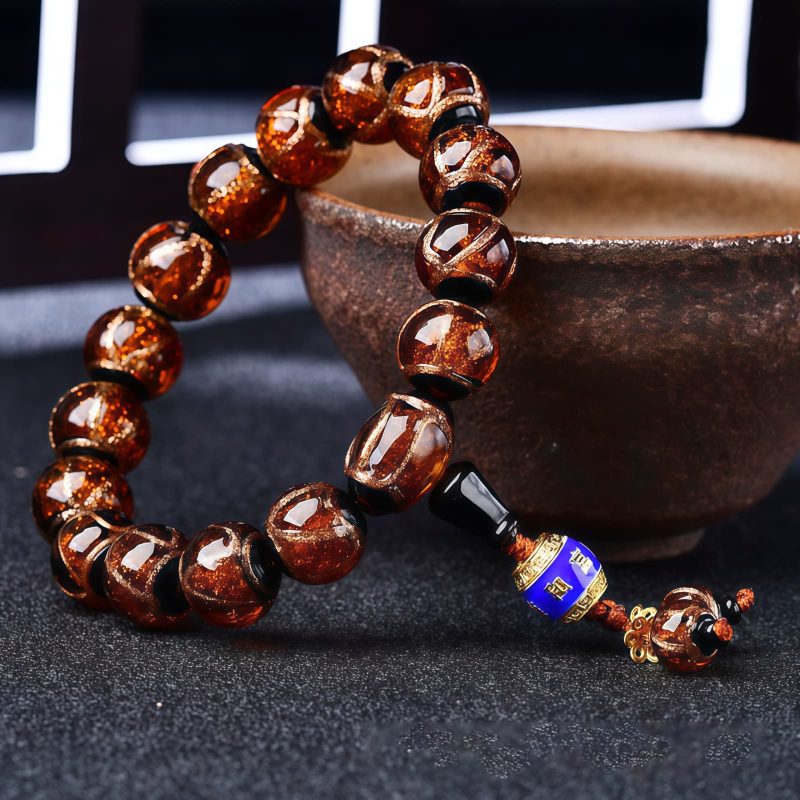 Pulseira de Ágata Tibetana de Veios de Dragão para Cura Tibetan Dragon Vein Agate Healing Bracelet