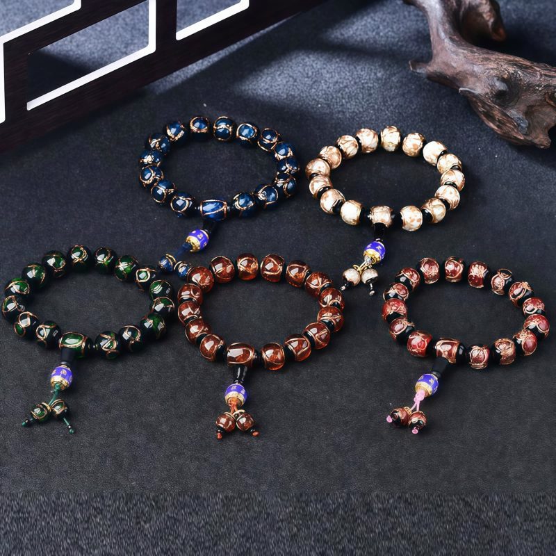 Pulseira de Ágata Tibetana de Veios de Dragão para Cura Tibetan Dragon Vein Agate Healing Bracelet