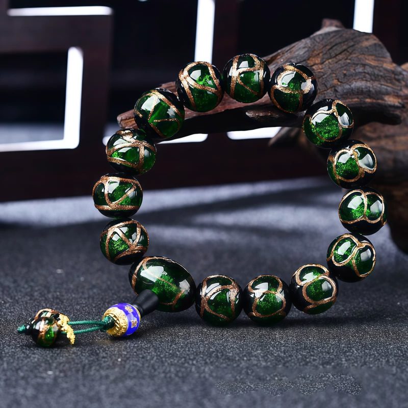 Pulseira de Ágata Tibetana de Veios de Dragão para Cura Tibetan Dragon Vein Agate Healing Bracelet