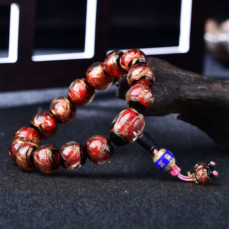 Pulseira de Ágata Tibetana de Veios de Dragão para Cura Tibetan Dragon Vein Agate Healing Bracelet