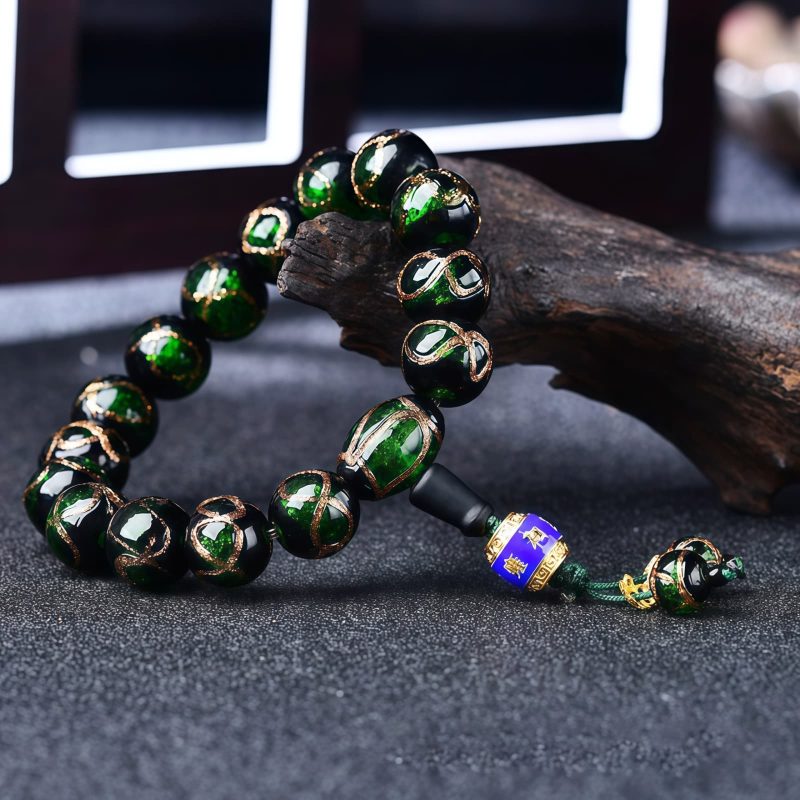 Pulseira de Ágata Tibetana de Veios de Dragão para Cura Tibetan Dragon Vein Agate Healing Bracelet