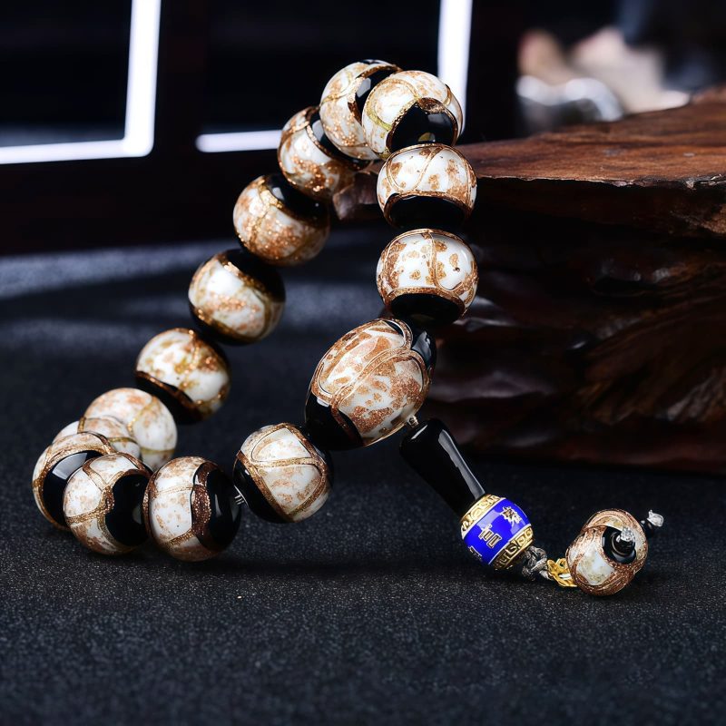 Pulseira de Ágata Tibetana de Veios de Dragão para Cura Tibetan Dragon Vein Agate Healing Bracelet