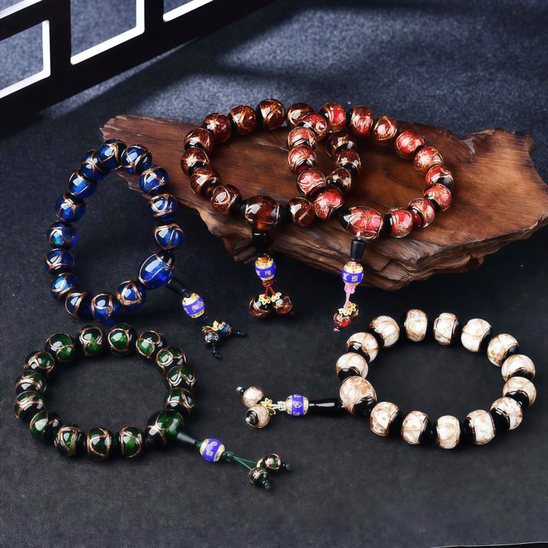 Pulseira de Ágata Tibetana de Veios de Dragão para Cura Tibetan Dragon Vein Agate Healing Bracelet