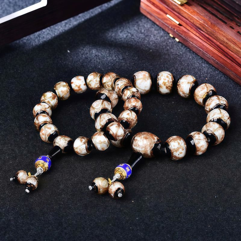 Pulseira de Ágata Tibetana de Veios de Dragão para Cura Tibetan Dragon Vein Agate Healing Bracelet