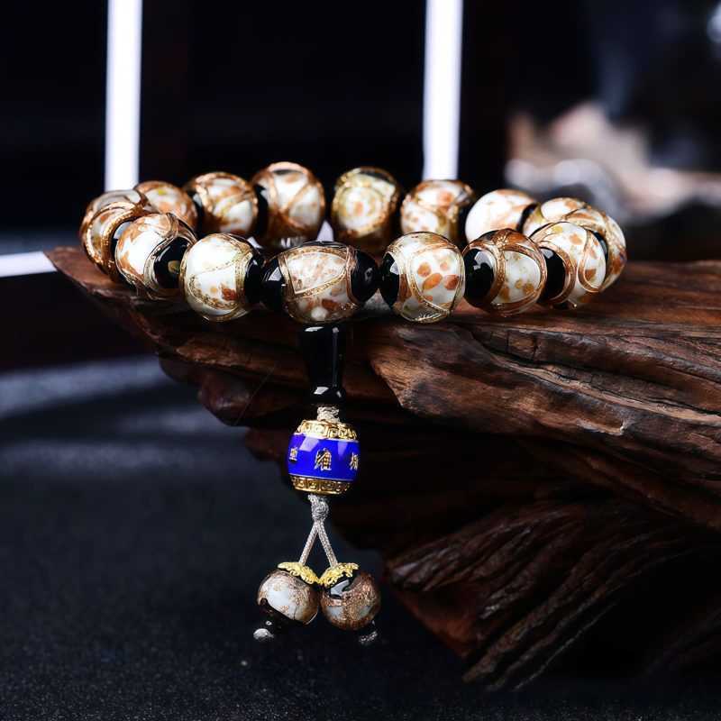 Pulseira de Ágata Tibetana de Veios de Dragão para Cura Tibetan Dragon Vein Agate Healing Bracelet