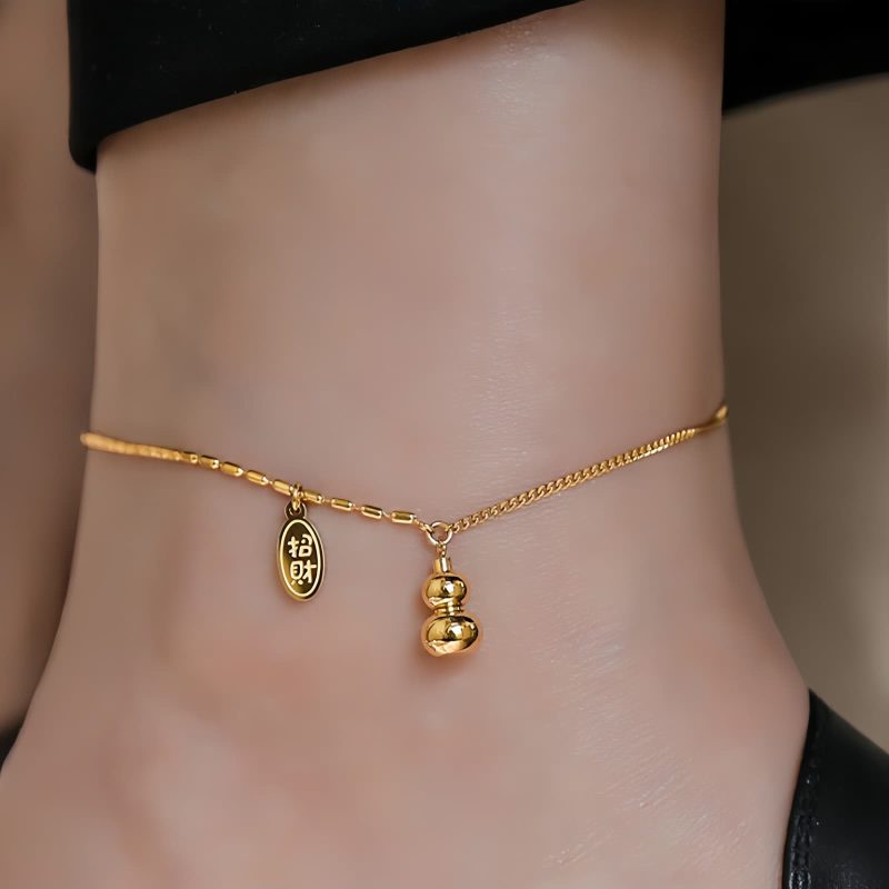 Tobillera de la Fortuna con Calabaza de Oro de 18K 18K Gold Lucky Gourd Wealth Anklet