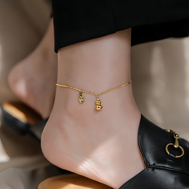 Tobillera de la Fortuna con Calabaza de Oro de 18K 18K Gold Lucky Gourd Wealth Anklet