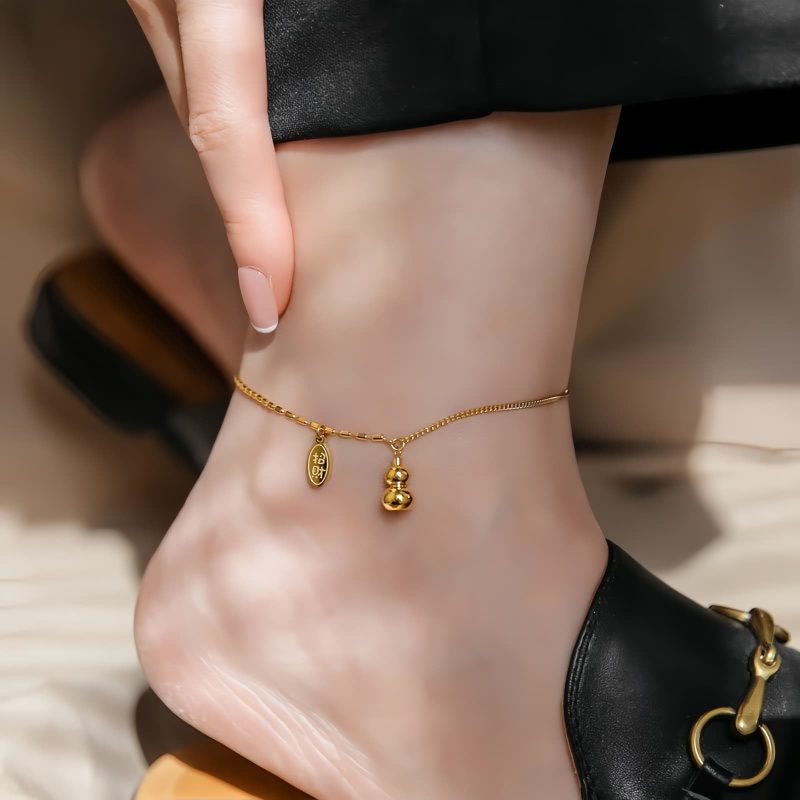 Tobillera de la Fortuna con Calabaza de Oro de 18K 18K Gold Lucky Gourd Wealth Anklet