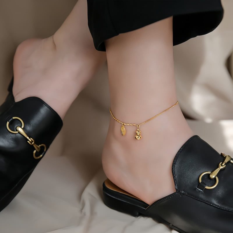 Tobillera de la Fortuna con Calabaza de Oro de 18K 18K Gold Lucky Gourd Wealth Anklet