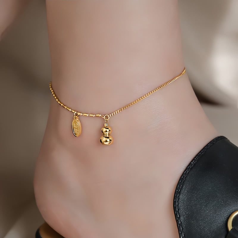 Tobillera de la Fortuna con Calabaza de Oro de 18K 18K Gold Lucky Gourd Wealth Anklet