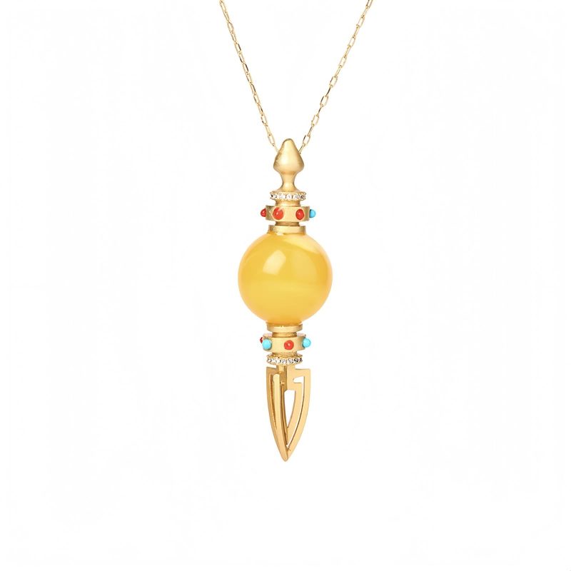 Collar con dije Dorje Vajra bañado en oro de 24 quilates y ámbar para la ansiedad 24K Gold Plated Amber Dorje Vajra Necklace Pendant for Anxiety