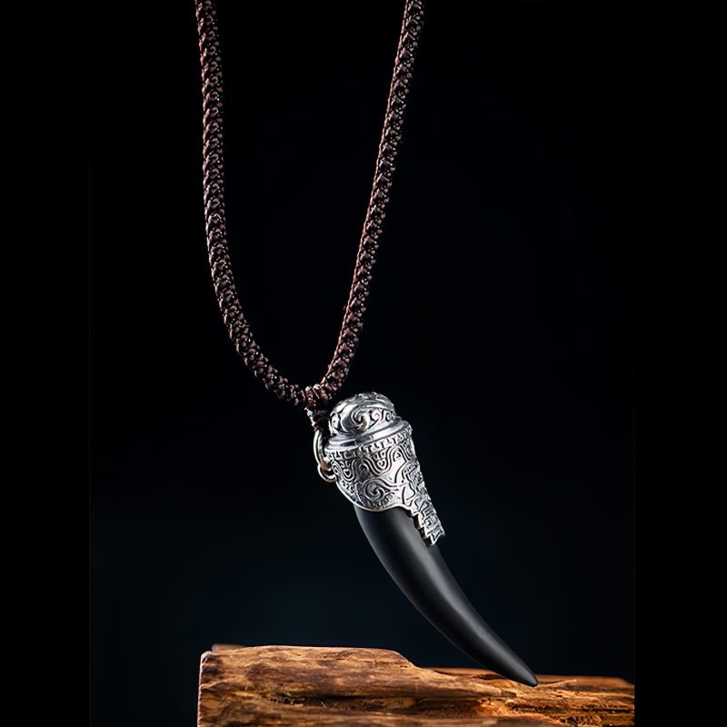 Collar con Diente de Lobo de Obsidiana Negra en Plata 925 925 Silver Black Obsidian Wolf Tooth Necklace
