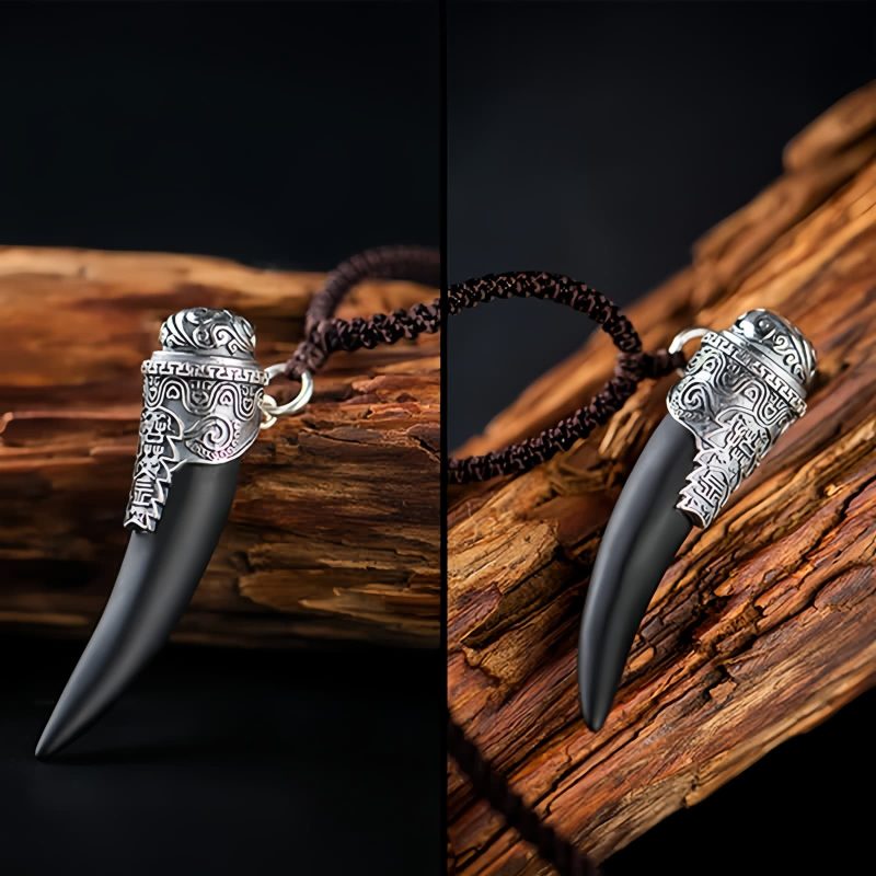 Collar con Diente de Lobo de Obsidiana Negra en Plata 925 925 Silver Black Obsidian Wolf Tooth Necklace