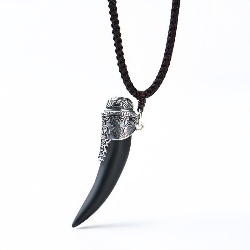 Collar con Diente de Lobo de Obsidiana Negra en Plata 925 925 Silver Black Obsidian Wolf Tooth Necklace