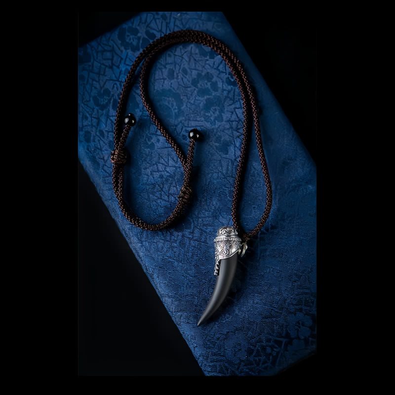 Collar con Diente de Lobo de Obsidiana Negra en Plata 925 925 Silver Black Obsidian Wolf Tooth Necklace