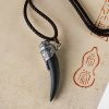 Collar con Diente de Lobo de Obsidiana Negra en Plata 925 925 Silver Black Obsidian Wolf Tooth Necklace